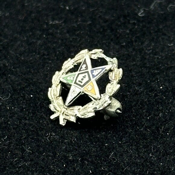 MASONIC 18K white gold Order of the Eastern Star brooch - .5" laurel wreath pin - Picture 3 of 4